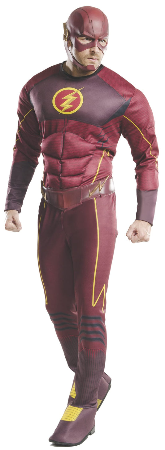 The Flash Deluxe Muscle Costume for Adults | Official DC Comics, perfect for superhero parties.