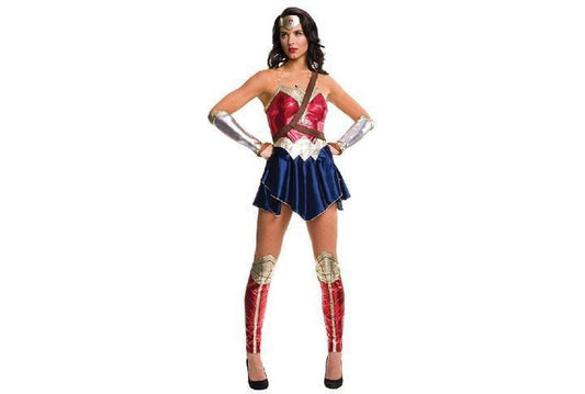 Adult Wonder Woman Justice League costume from DC Comics for childrens dress-up play.