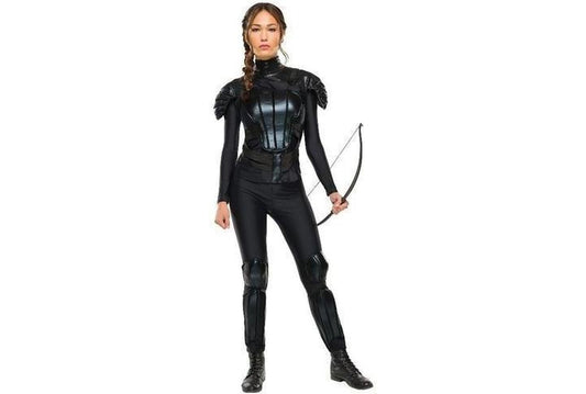 Katniss rebel costume for adults from The Hunger Games, ideal for childrens dress-up play.