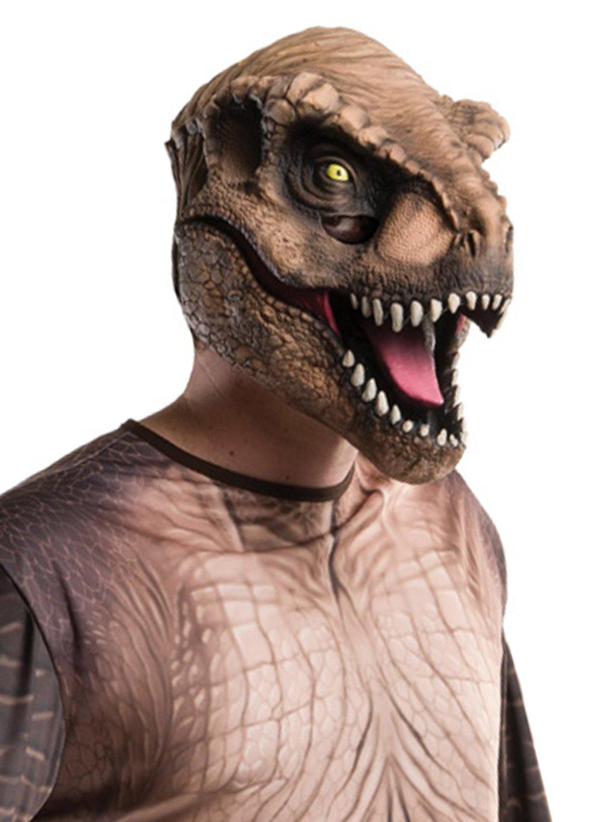 Jurassic World T Rex adult costume with mask, official and detailed design for fun playtime.