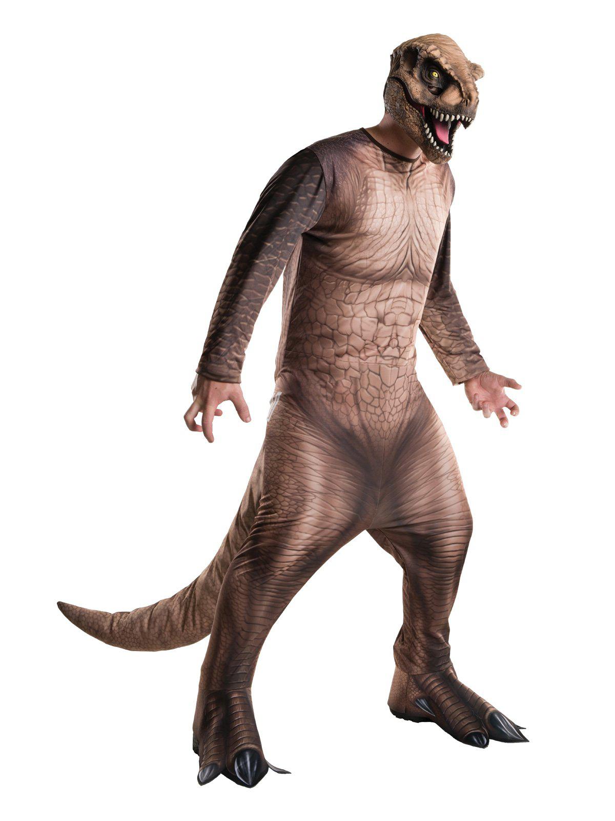 Jurassic World T Rex adult costume with mask, officially licensed for authentic dinosaur play.