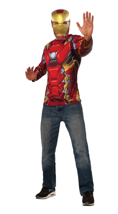 Iron Man costume set with mask, perfect for kids superhero dress-up play. Official Marvel.