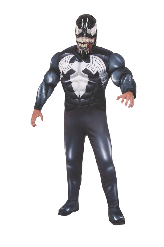 Marvel Venom Adult Costume with Muscle Chest for kids dress-up fun at home.