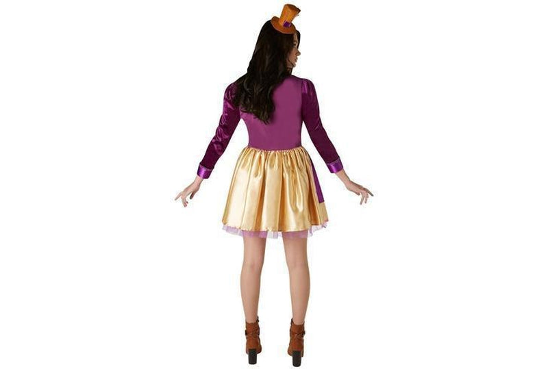 Willy Wonka adult ladies costume with mini hat and bow tie for costume parties.