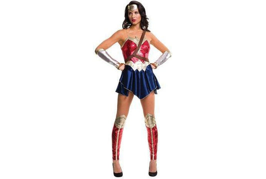 Wonder Woman Justice League adult costume featuring official DC Comics design for kids home play.