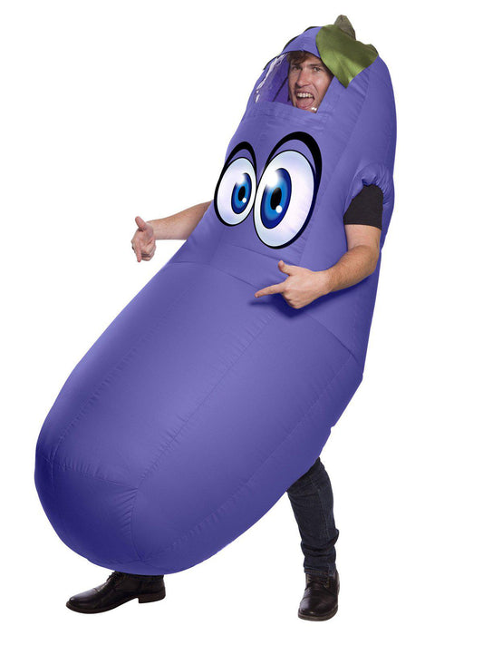Inflatable Eggplant Costume for Adults, a funny jumpsuit perfect for playful childrens home parties.