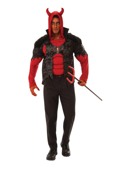 Devil Muscle Chest Adult Costume with Hood great for Halloween dress-up fun at home.