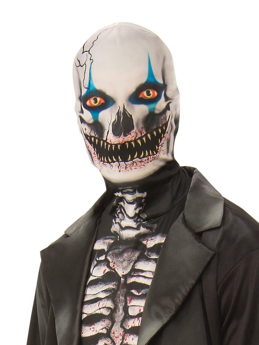 Skeleton man adult costume with printed coat for spooky Halloween dress-up at home.