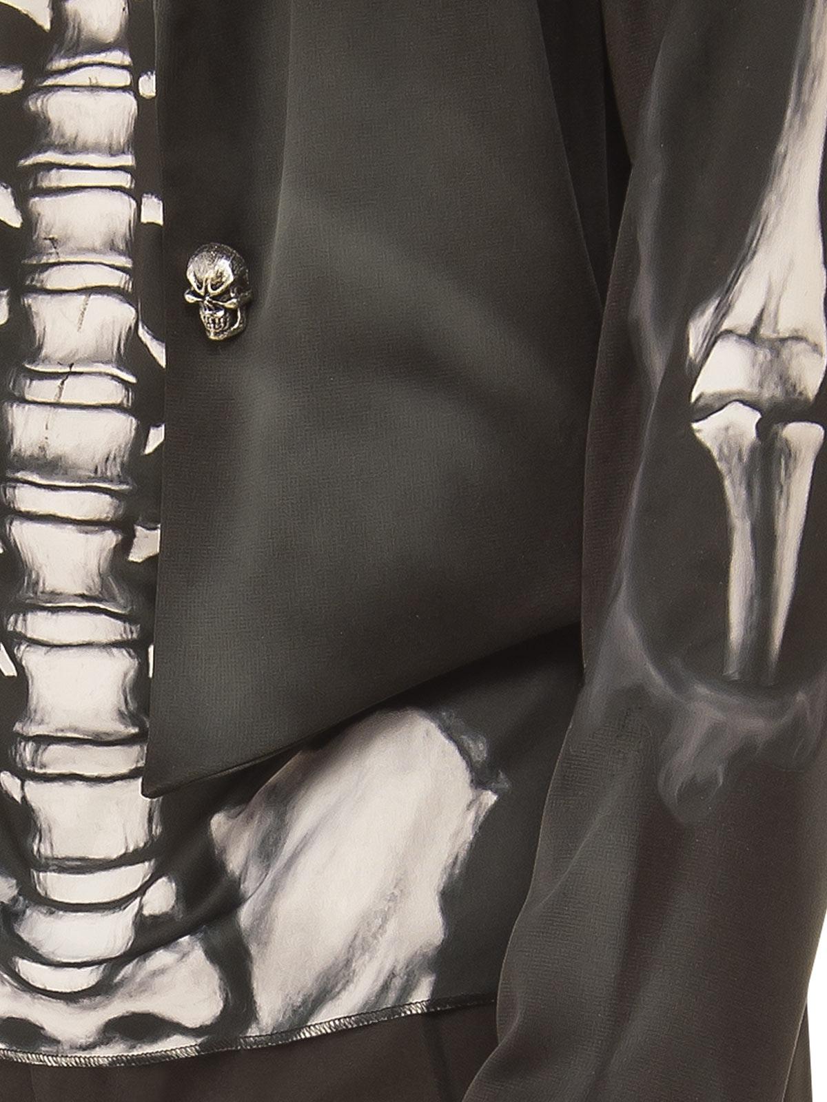 Adult skeleton costume with printed coat for spooky Halloween dress-up at home.