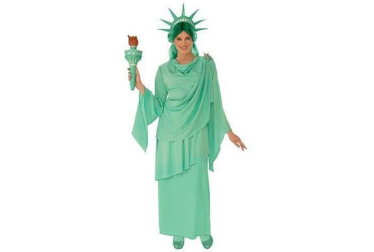 Statue of Liberty-themed costume set with dress and headpiece for young girls at-home play.