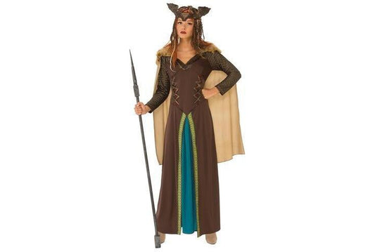 Viking woman costume for adults, featuring Nordic warrior dress set for childrens dress-up play