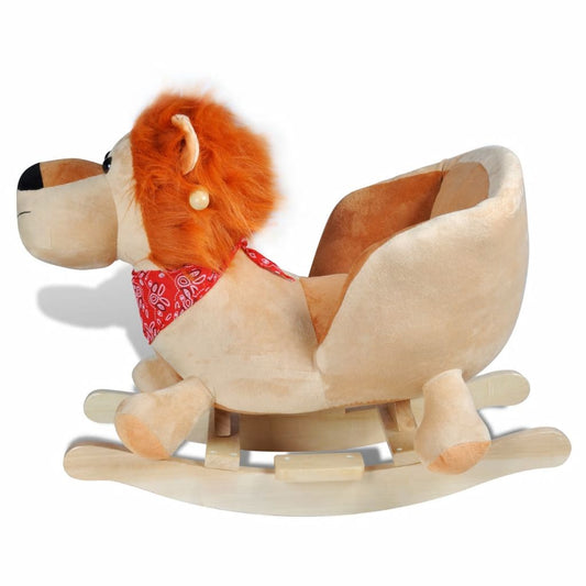 Plush lion rocking animal for toddlers, a cozy and fun baby rocker for home.