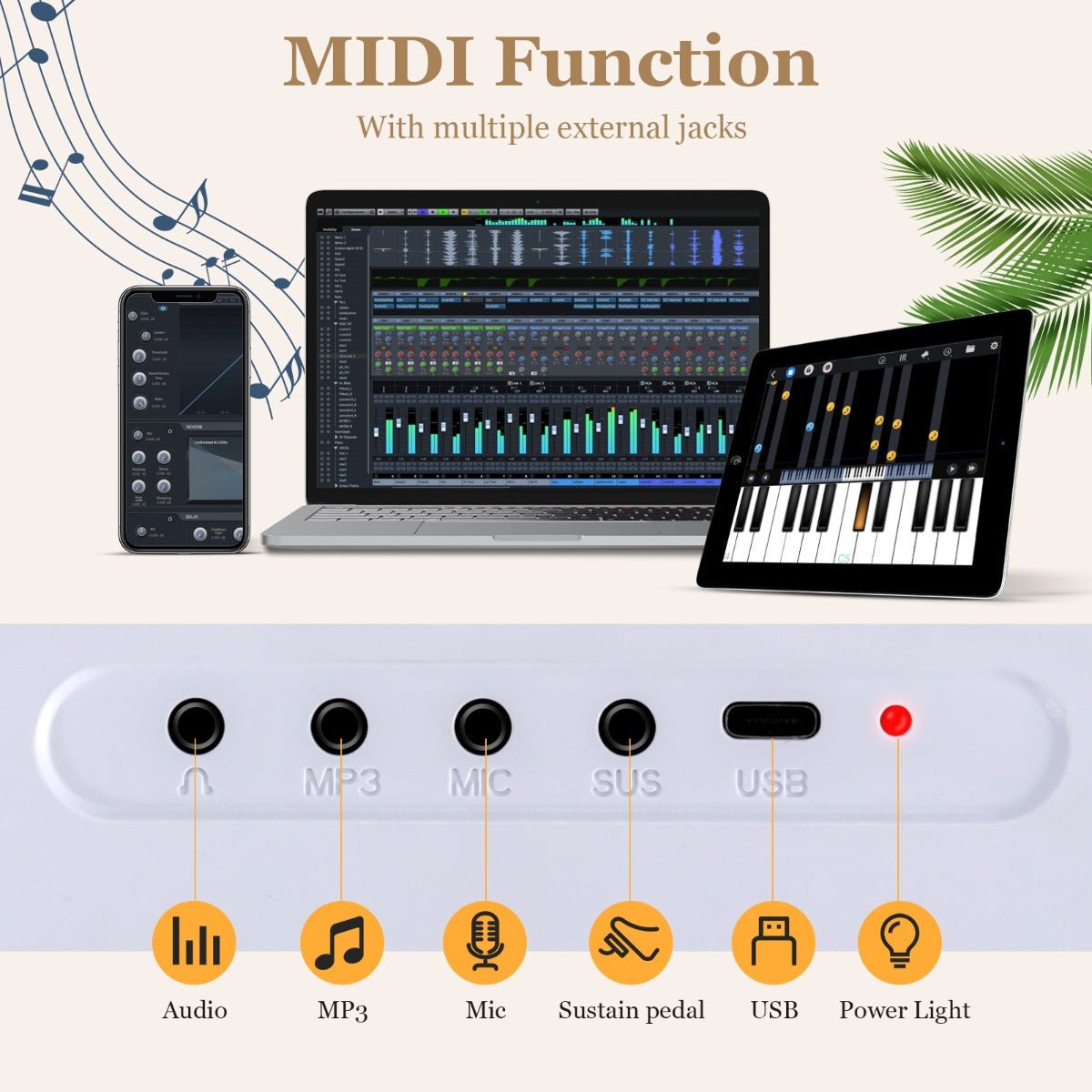 Discover the White 88-Key Foldable Digital Piano with MIDI & Wireless BT