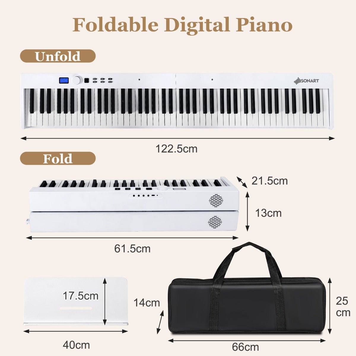 Explore Musical Creativity with the 88-Key Foldable Digital Piano in White