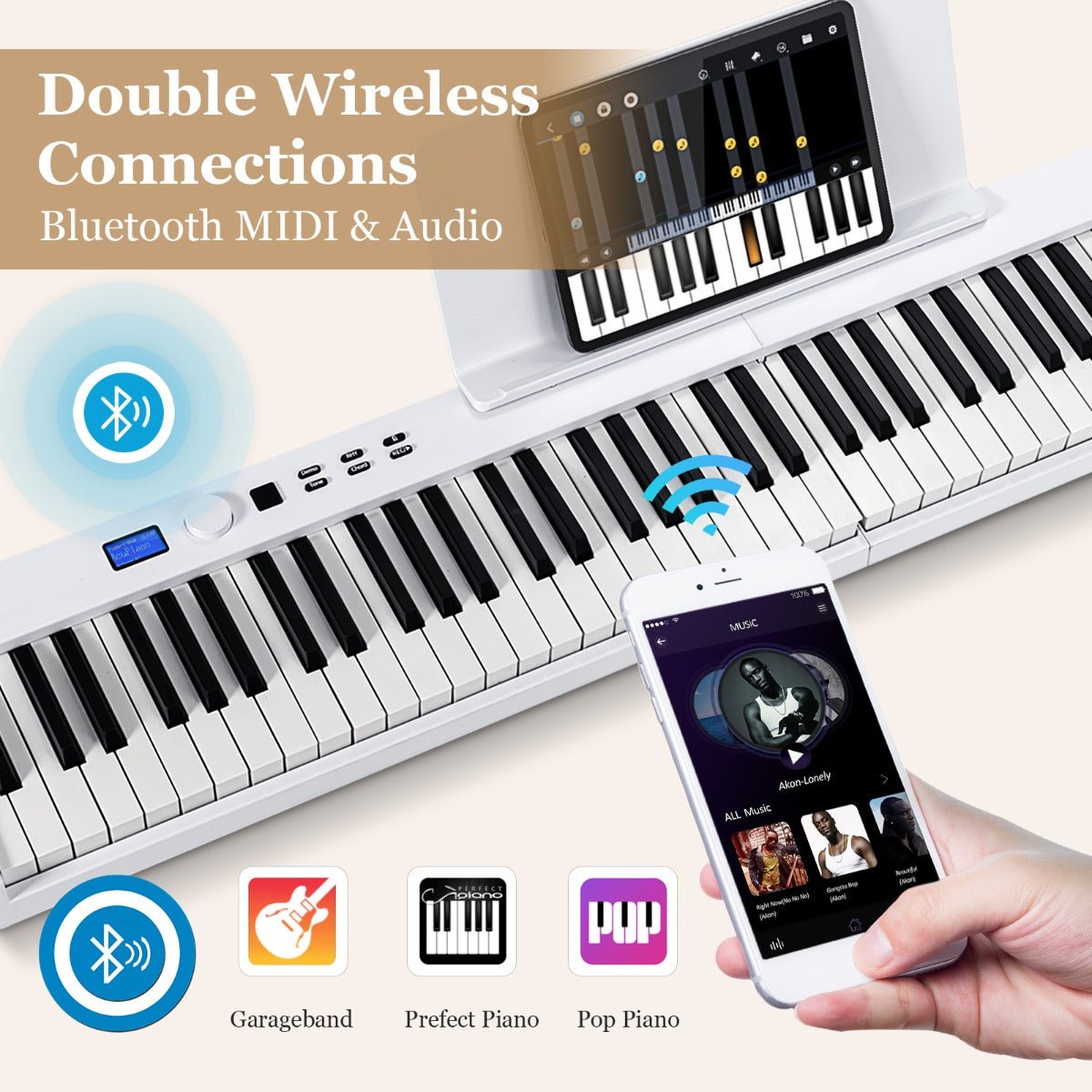 88-Key Foldable Digital Piano with Wireless BT & Bag - Available for Purchase
