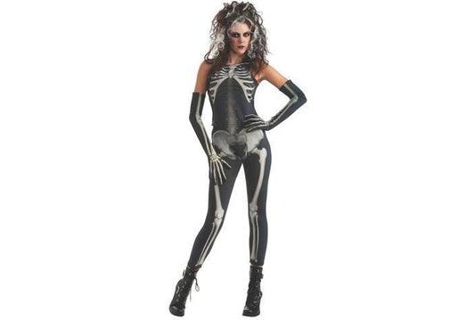 Skeleton Girl Halloween Costume for Adults | Bone print outfit for spooky dress-up.