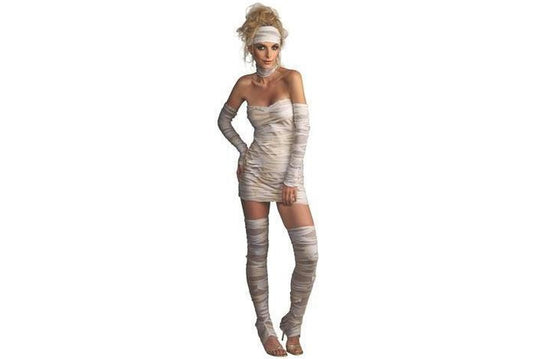 Adult Mummy Costume | Wrapped Mini Dress with Accessories, perfect for spooky Halloween fun.