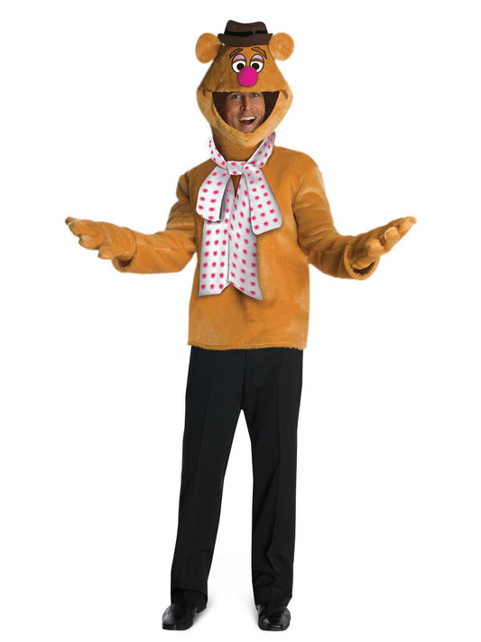 Fozzie Bear adult costume, officially licensed Muppets product for fun, child-friendly Halloween dress-up.