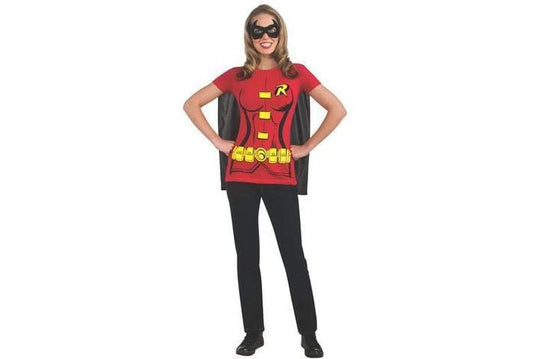 Robin costume t-shirt set with cape and mask for kids, DC Comics official apparel.