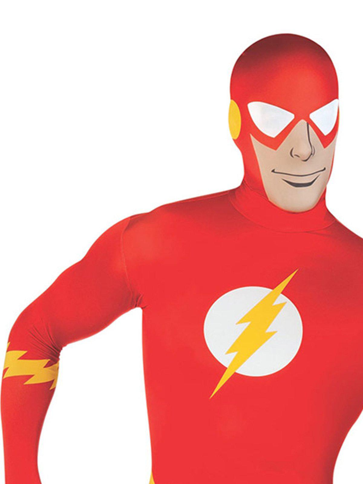 The Flash DC Comics costume for adults, with iconic lightning bolt logo, ideal for cosplay.