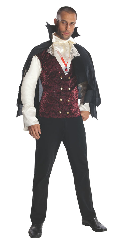 Adult Deluxe Vampire Costume with Cape and Medallion for dramatic home Halloween dress-up.