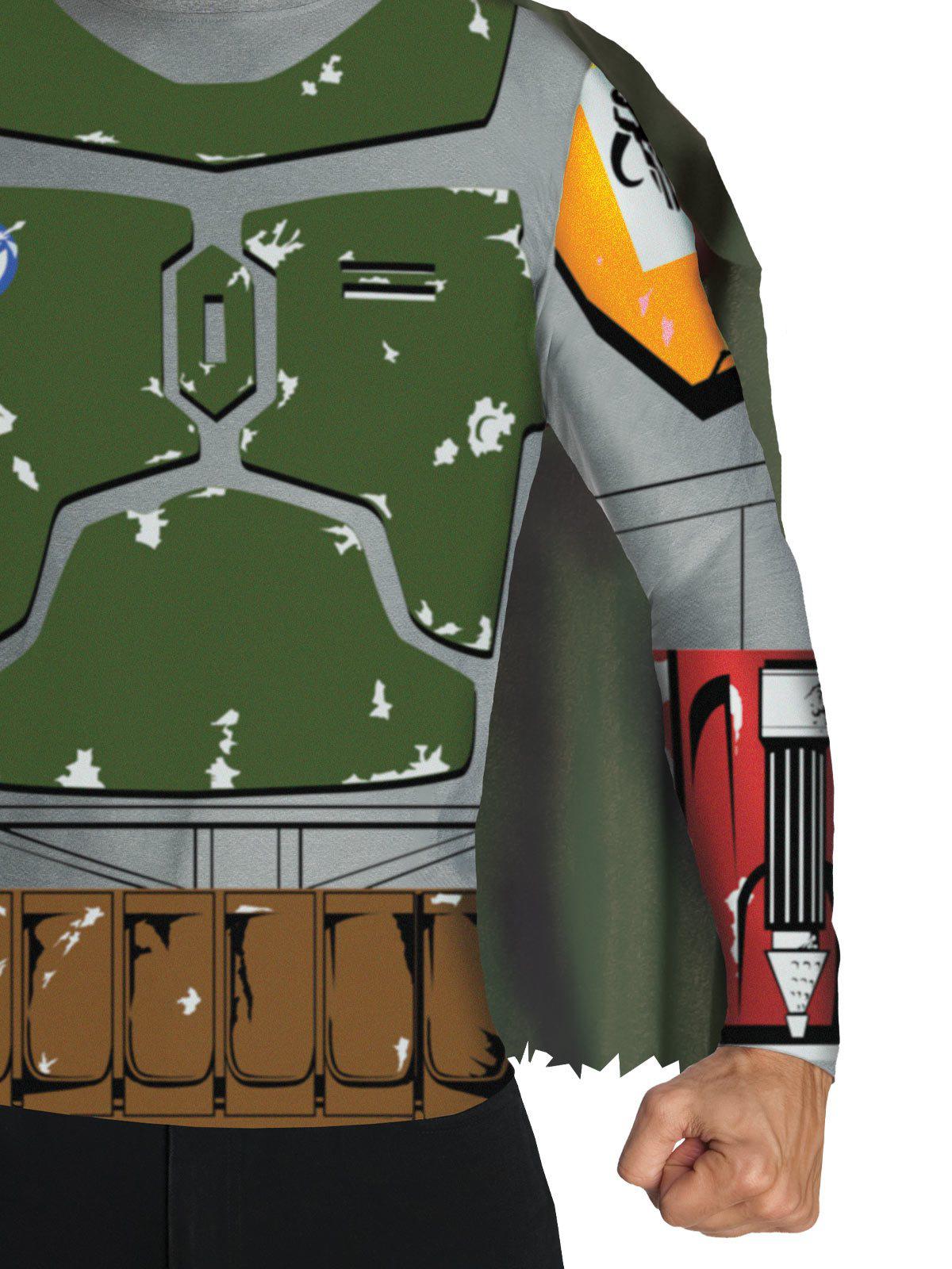 Boba Fett adult costume top with mask for Star Wars fans at home.