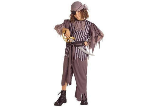 Kids spooky ghostship captain pirate costume with hat and eye patch for imaginative play.