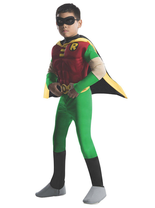 Robin Kids Costume with Cape, Deluxe DC Comics outfit for childrens dress-up play.