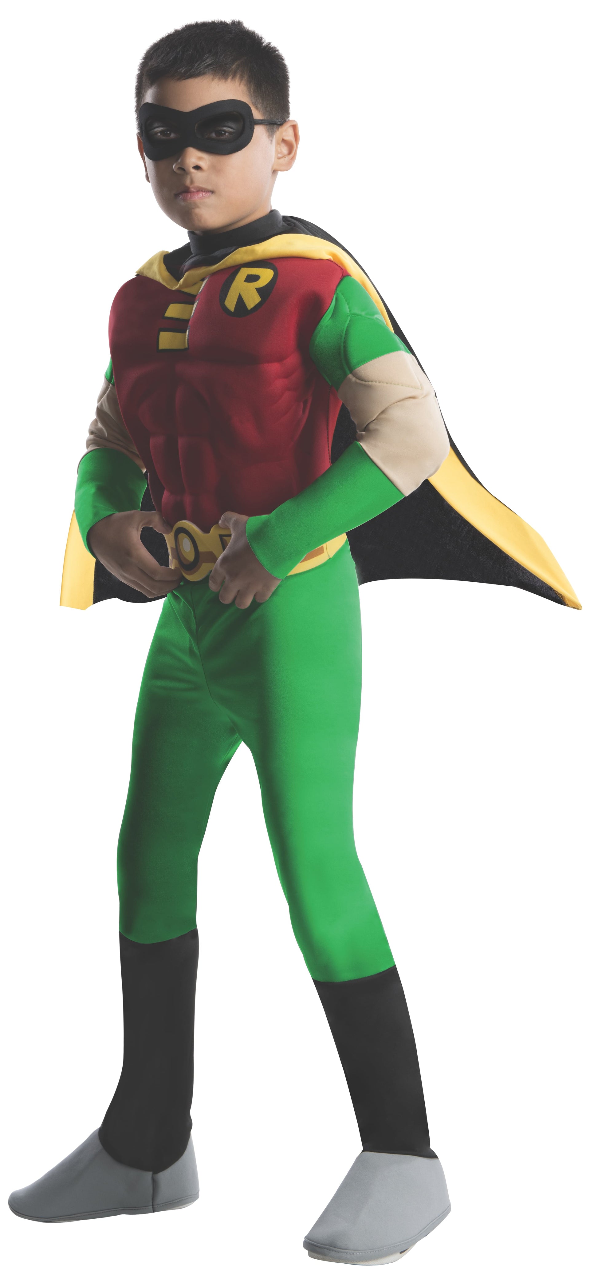 Kids DC Comics Robin Teen Titans costume with cape, ideal for playtime at home.