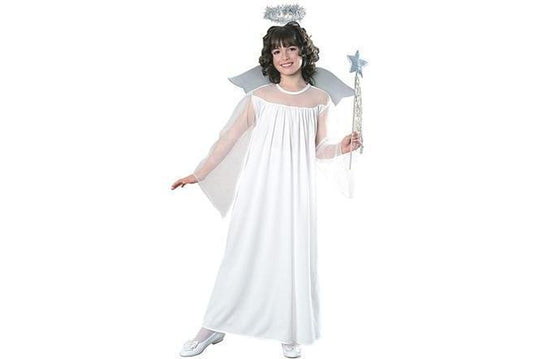 Kids Angel Costume with White Dress, Halo and Wings Set for dress-up fun at home.