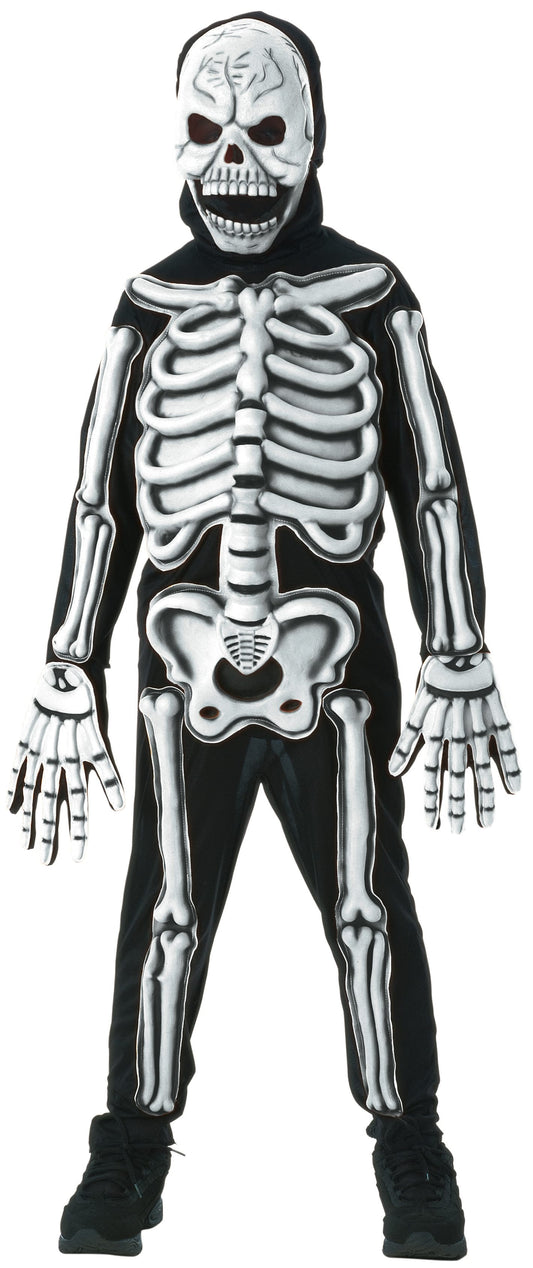 Kids glow in the dark skeleton costume for spooky fun at home.