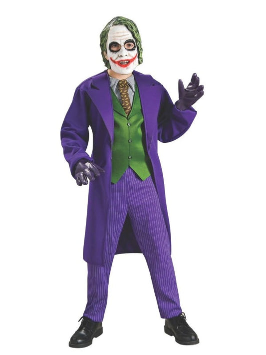 DC Comics Joker Deluxe Adults Costume with Full Outfit and Mask for home dress-up.