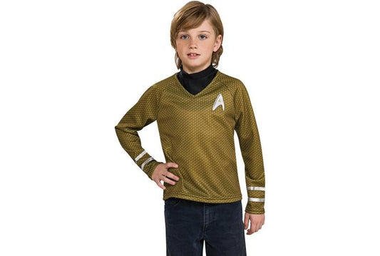 Kids Star Trek Gold Command Shirt Costume for home dress-up play, officially licensed.