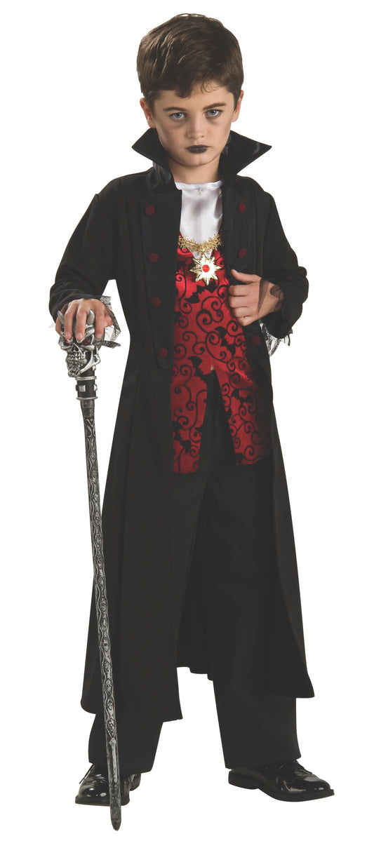 Kids Royal Vampire Costume | Black coat set for spooky Halloween play at home.