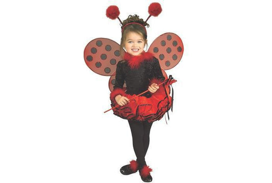 Kids ladybug costume with wings and headband, sparkly and perfect for imaginative play at home.