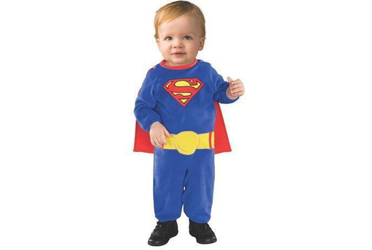 Superman baby costume for newborns by DC Comics, ideal for playtime and Halloween.