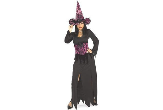 Adult witch costume with corset and hat for Halloween dress-up in standard size.