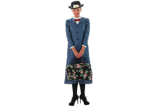Disney Mary Poppins adult costume set with iconic hat and bag for dress-up play.