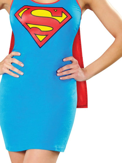 Supergirl costume tank dress with cape for kids DC Comics dress-up play at home.