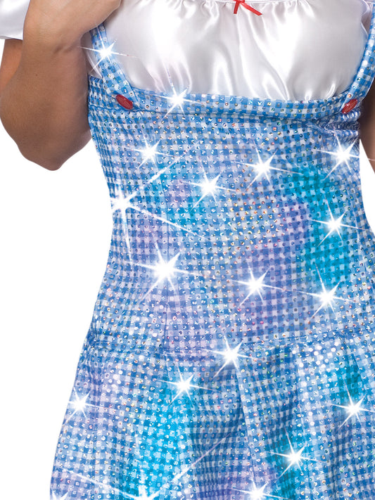 Dorothy Wizard of Oz ladies sparkle costume with gingham dress for kids dress-up fun.