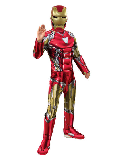 Kids Iron Man costume for playtime adventures at home. Official Marvel superhero outfit.