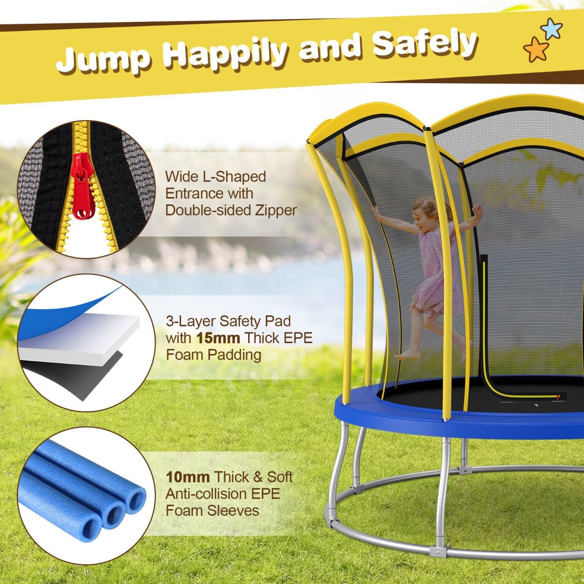 Safety Meets Adventure: 8FT Flower Trampoline with Net