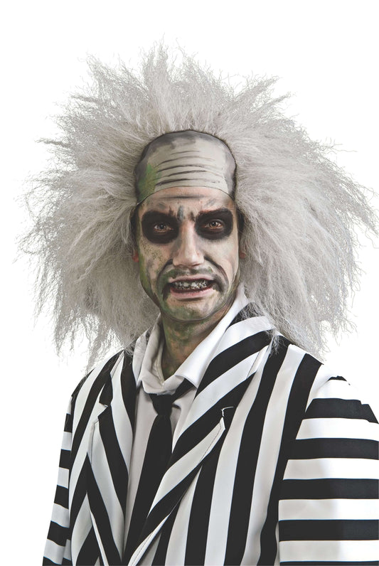 Alt text | Beetlejuice messy hair wig with bald front, officially licensed for kids fun at home.