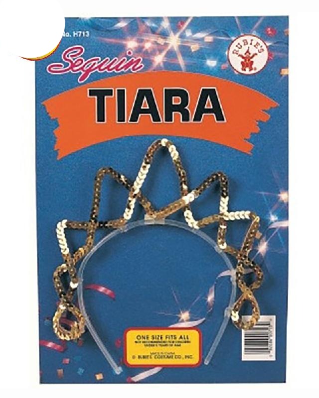 Shimmering tiara with sequins, ideal for pretend play, princess dress-up parties at home.