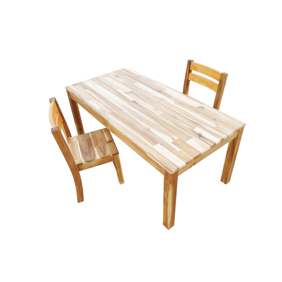 2 Rectangles Table Acacia Rectangular Table & 2 Stacking Chairs