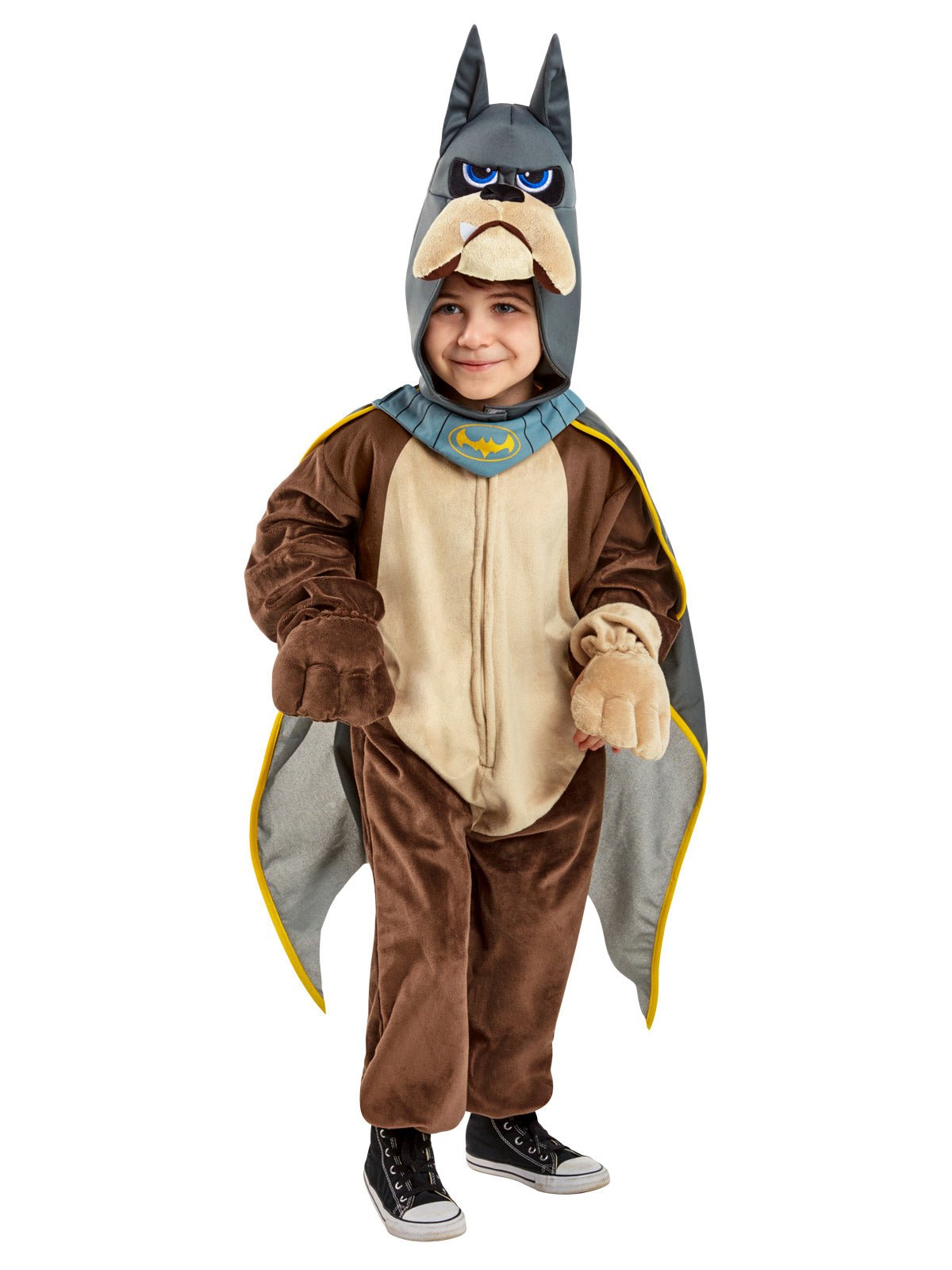 DC Super Pets Batman dog costume for kids, perfect for dress-up play at home.