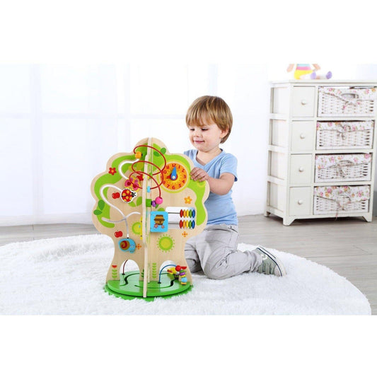 Colorful and interactive activity tree toy for engaging and educational play at home.