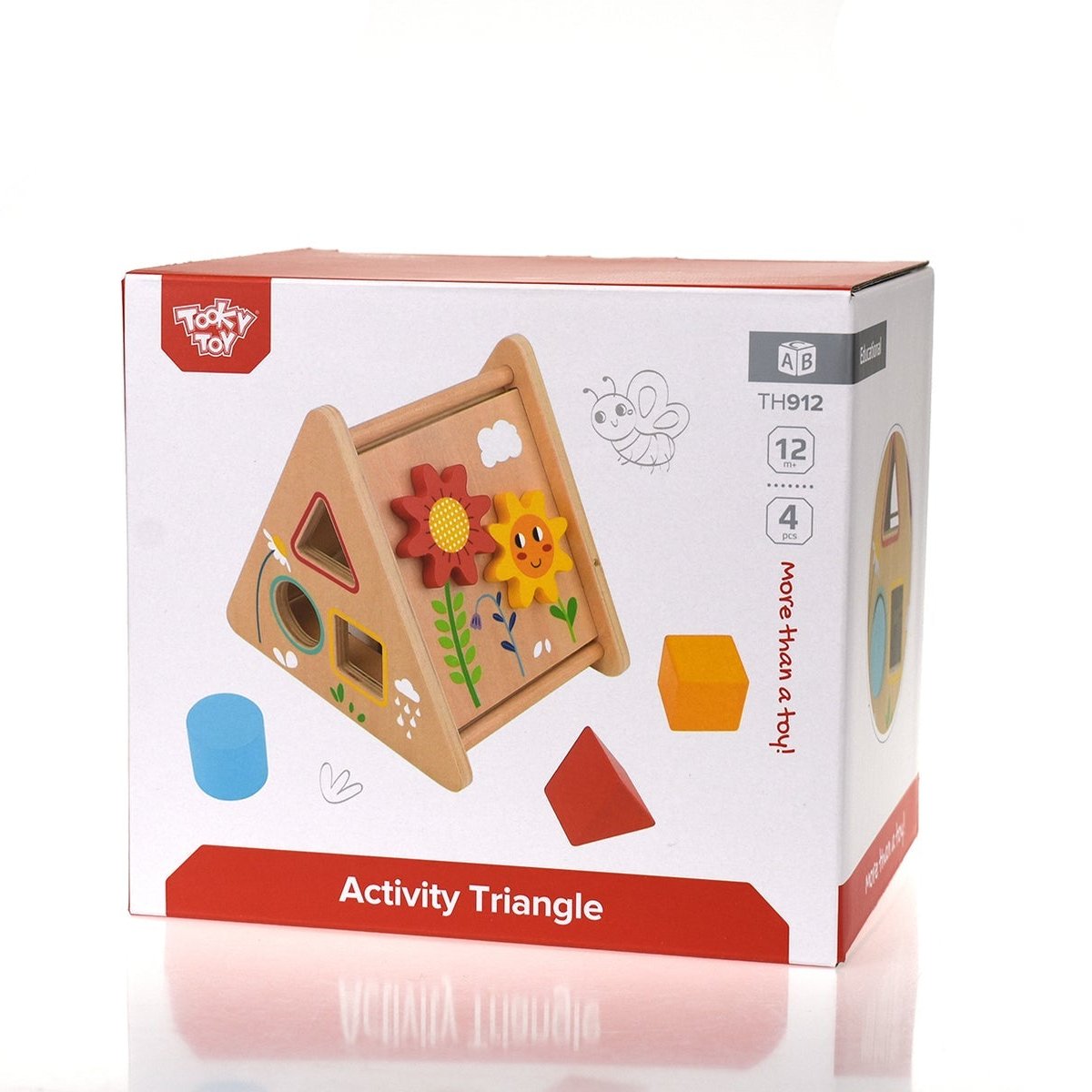 Colorful activity triangle with interactive features for engaging and educational play at home.