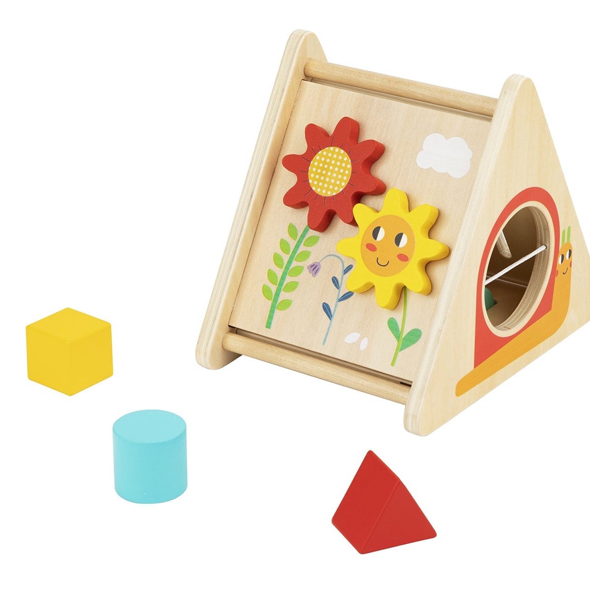 Colorful multi-activity triangle for toddlers, perfect for home play and cognitive development.