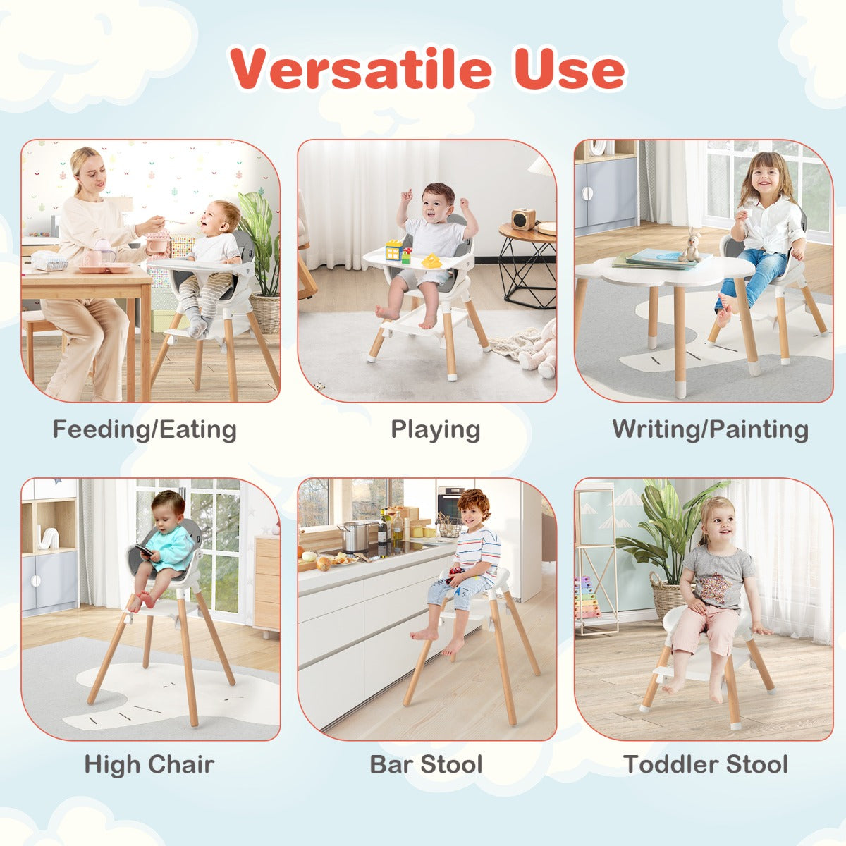 Versatile 6-in-1 Baby Highchair - Convertible Design with Dishwasher Safe Tray